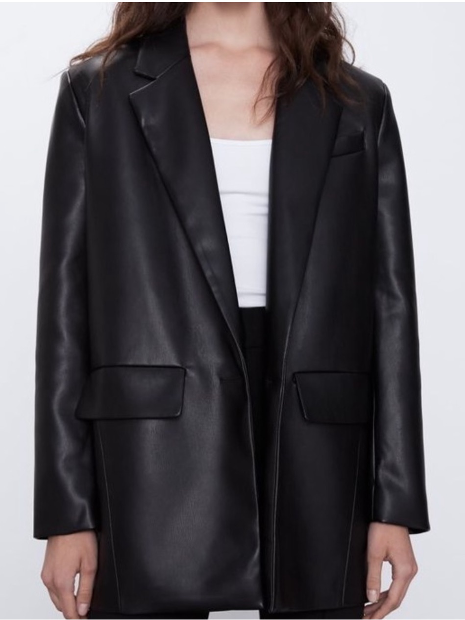 Oversized Zara Faux Leather Black Blazer Size Xl